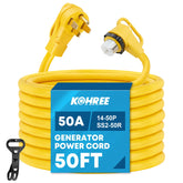 Kohree front packaging showing 50ft 50 amp cable and features benefit clarity