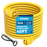Kohree generator cord front view showing four-prong connector and secure design benefit
