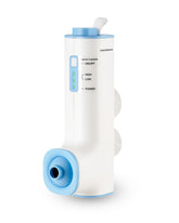KokoSelene front view of blue rechargeable bath jet showing compact design and portability