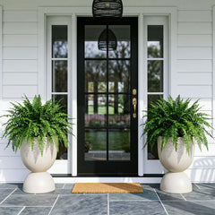 KOL beige planter front view showing sculptural urn shape and curb appeal