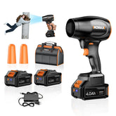 KOMAX leaf blower front view showing compact design and easy handling benefit