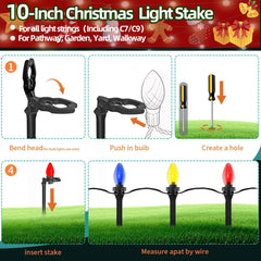 koneboss stakes holding C7 C9 bulbs upright showing cleaner, elevated lighting