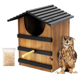 KOOPRO front view of owl house showing cottage design and secure shelter benefit