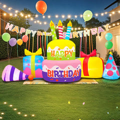KOOY front view of 8ft inflatable cake showing festive design and curb appeal