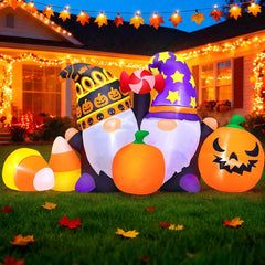 KOOY front view of gnomes with pumpkins showing festive curb appeal