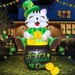 KOOY front view of inflatable cat on gold pot showing festive curb appeal