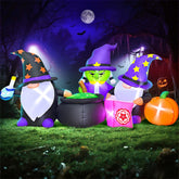 KOOY front view of 7ft pumpkin witches gnome glowing, creates festive curb appeal
