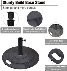 Koutemie base installed under patio table providing discreet support and convenience