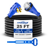 KTOEBYCO front NEMA 14-50P plug showing durable molded housing and secure grip benefit