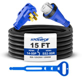 KTOEBYCO front NEMA 14-50P plug showing durable grip and secure connection benefit