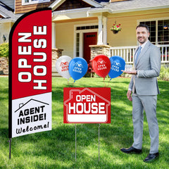 Kuco directional arrow sign staked in lawn, guiding visitor traffic