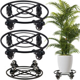 KvyusFlourish front view of metal plant caddy showing durable frame and wheels for easy moving