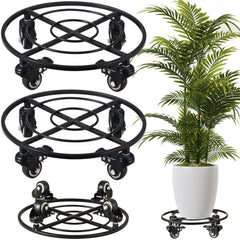 KvyusFlourish front view of metal plant caddy showing durable frame and wheels for easy moving