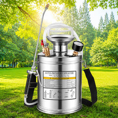 Kweetle front view of stainless sprayer showing durable build and portability