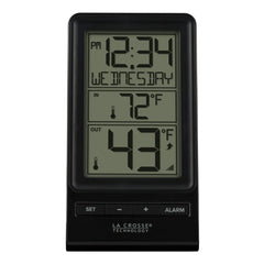 La Crosse Technology front display showing time and temps, clear at-a-glance view