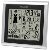 La Crosse Technology front display showing fisherman icon and weather readouts for quick planning