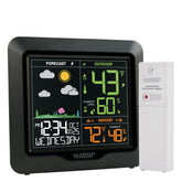 La Crosse Technology front display showing colorful forecast scene and atomic time for quick info