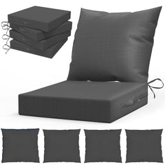 L'AGRATY front view of four grey patio cushions showing neat fit and style