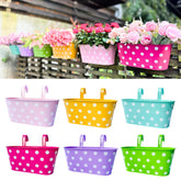 LáLáGreen front view of six polka dot rail planters showing colorful set and benefit sturdy decor