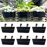 LáLáGreen front view showing six black metal rail planters and benefits of space saving