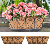 LáLáGreen front view of two 16-inch black metal planters showing space-saving design and curb appeal