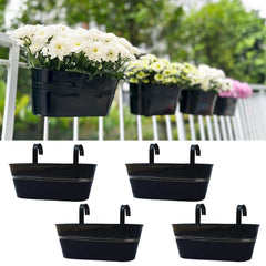 LáLáGreen front view of four black rail planters showing neat set and benefit of coordinated display