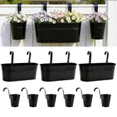 LáLáGreen front view of rail planters showing neat balcony display and curb appeal