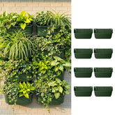LáLáGreen front view of eight dark green wall-mounted planters showcasing modular layout and neat organization
