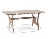 LAMINET front view of clear rectangular table cover showing full protection and easy fit