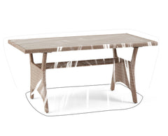 LAMINET front view of clear rectangular table cover showing full protection and easy fit