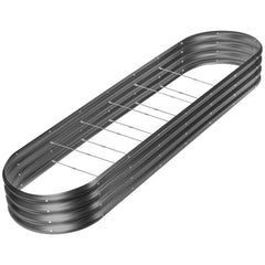 Land Guard front view of oval galvanized raised bed showing clean lines and size benefit