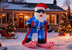 LANGXUN Skiing Santa front view showing festive outfit and skis for bold yard display