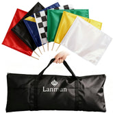 Lanmun front view of seven-flag set showing complete kit and carry bag benefits visibility