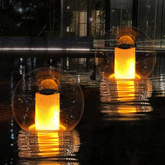 LanPool front view of floating light showcasing shape and warm glow benefit