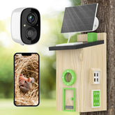 LASTOOLS front view of wooden birdhouse camera showing natural design and entry hole benefits viewing