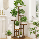 LASZOLA front view of five-tier plant stand showcasing stability and rustic charm