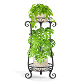 LASZOLA front view of black 2-tier stand showing compact corner fit and sturdy support