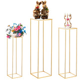 Latywen three gold pedestal stands front view showing height options and elegant display benefit