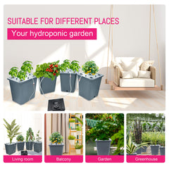 LAWNFUL bucket top view with lid and five pod openings demonstrating space-saving planting benefit