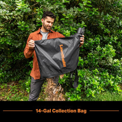 LawnMaster BV1210 in vacuum mode capturing leaves into bag for quick cleanup