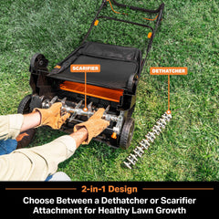 LawnMaster folded handle demonstrating compact storage and transport ease