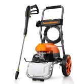 LawnMaster front view showing compact unit and benefits of portability