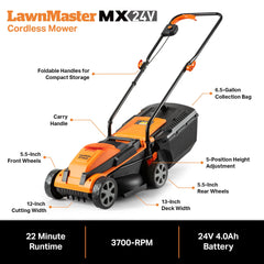LawnMaster mower deck closeup showing rust-resistant surface and controls