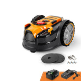 LawnMaster OcuMow front view showing compact design and low-noise benefit