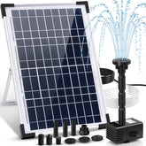 LAWOHO front view of solar fountain pump showing compact design and garden benefit
