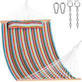 Lazy Daze front view showing bright stripe hammock ready for lounging