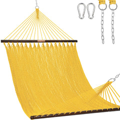 Lazy Daze front view of Caribbean rope hammock showing full bed and spreader bars, inviting relaxation