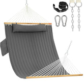 Lazy Daze Hammocks front view of grey double hammock showing full spread for comfort