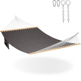 Lazy Daze hammock front view showing full bed and spreader bar, offering roomy comfort