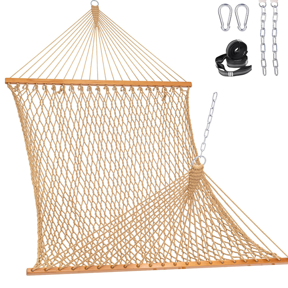 Lazy Daze front view of double hammock showing roomy bed and spreader bar, ideal comfort